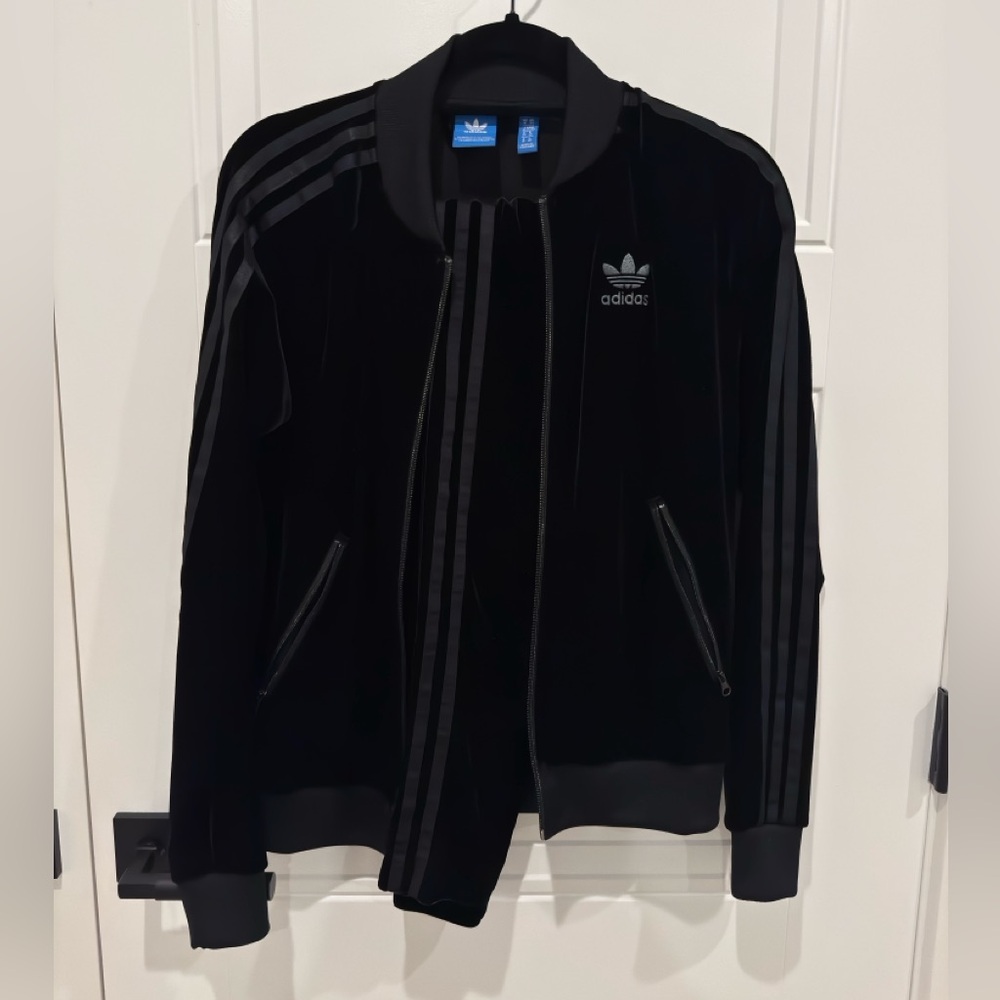 Adidas Black Velvet Bomber Jacket set with Matching leggings
